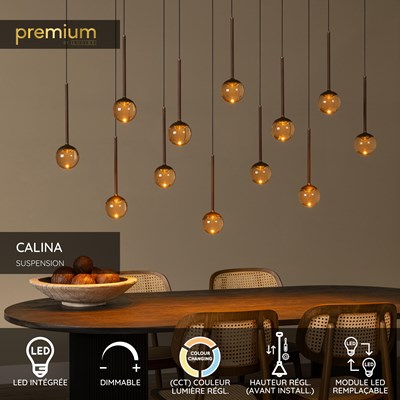 Lucide CALINA - Suspension - LED Dim. - CCT - 12x7W 2200K/3300K - Avec module LED remplaçable - Café | Premium